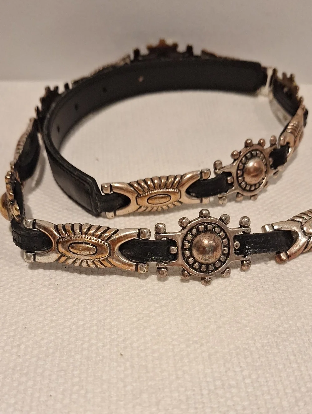 Black Leather Women’s Decorative Split Leather Belt with Gold-Tone Accents